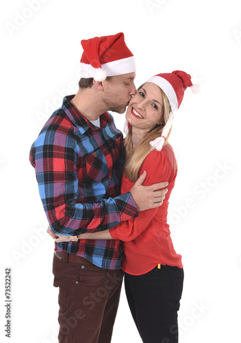 Christmas young sweetb beautiful couple in Christmas love