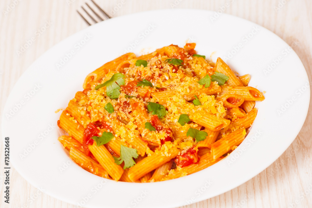 Penne rigate pasta with tomato sauce Penne rigate pasta with tomato sauce