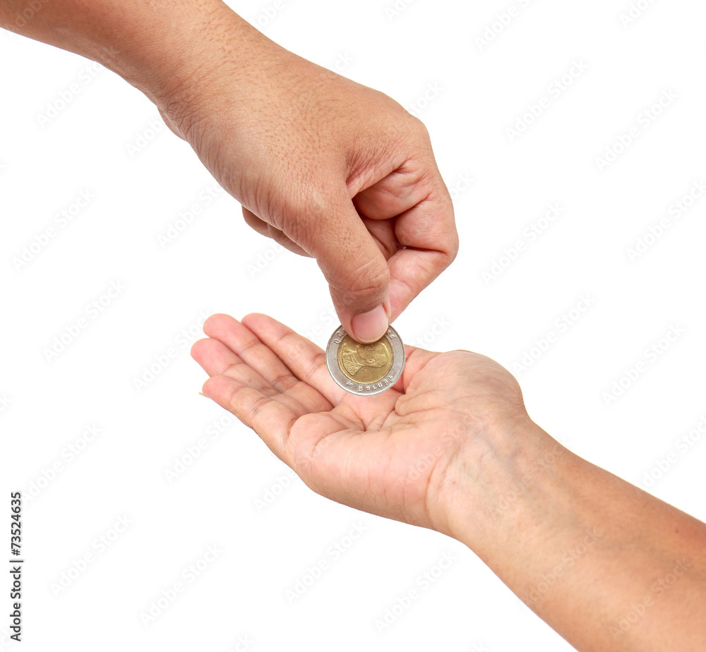 Woman hand holding coin isolates on white background Woman hand holding coin isolates on white background