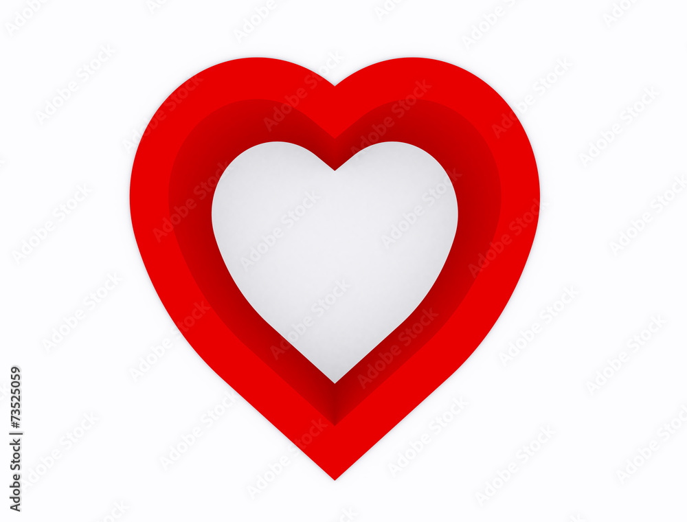 Heart abstract,hole of heart red color on white background,3d
