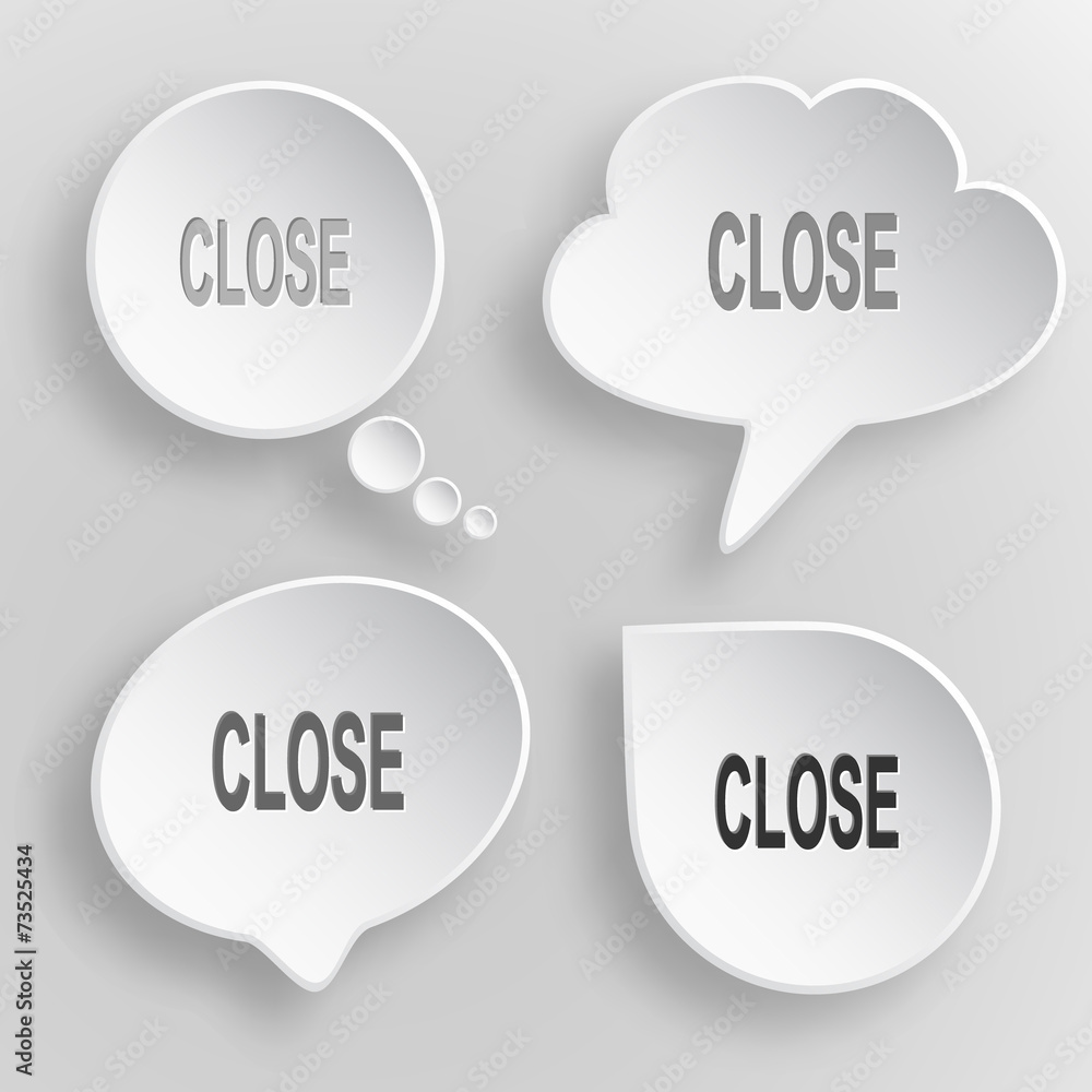 Close. White flat vector buttons on gray background. Close. White flat vector buttons on gray background.