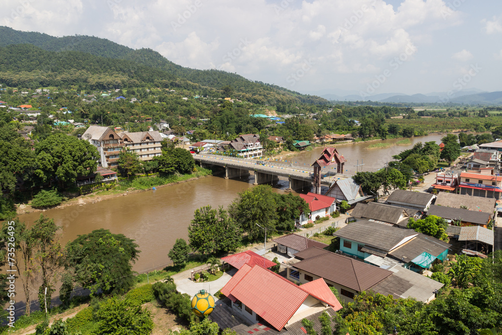 residential area near the river in rural of thailand