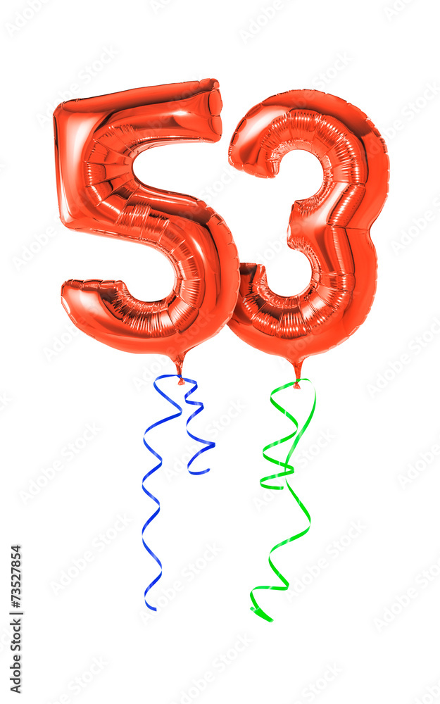 Rote Luftballons mit Geschenkband - Nummer 53 Rote Luftballons mit Geschenkband - Nummer 53