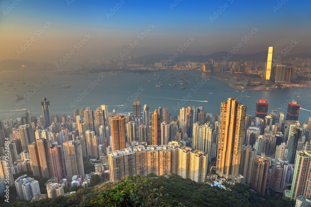 Hong Kong city skyline view from The Victoria Peak