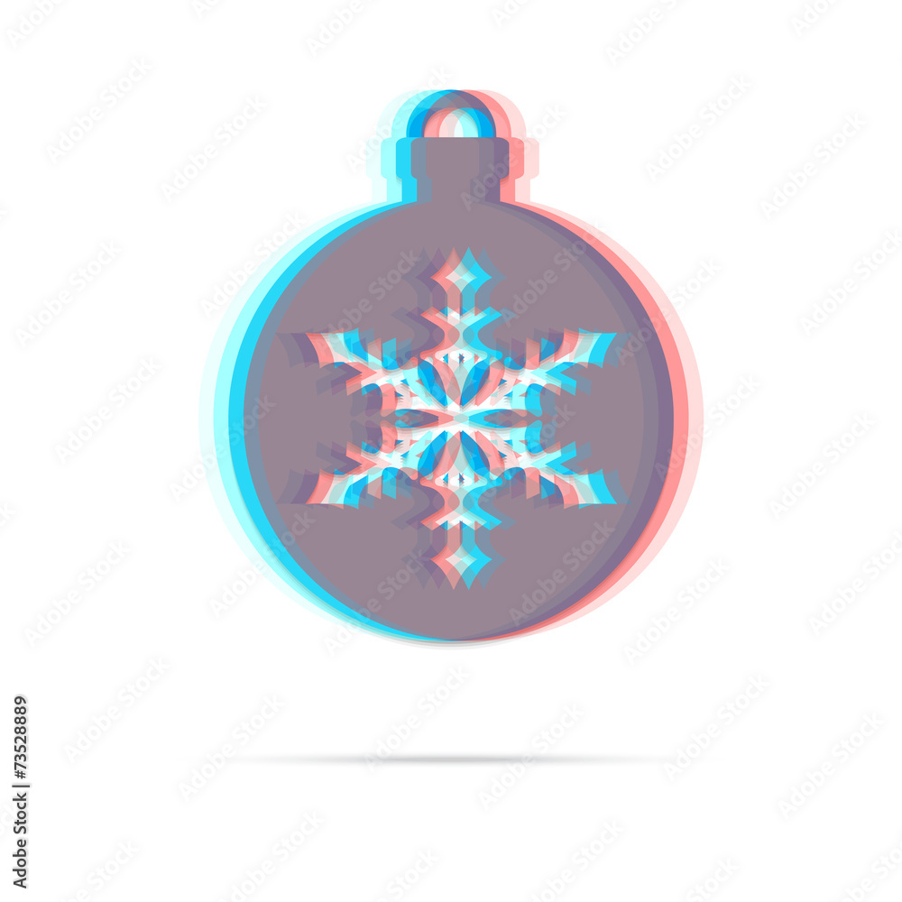 Christmas ball with snowflake anagliph flat icon Christmas ball with snowflake anagliph flat icon