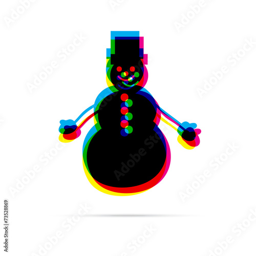 Snowman flat icon with shadow. CMYK offset effect