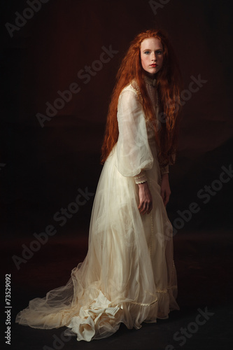 Portrait of the elegant woman in medieval era dress.