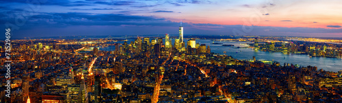 Aerial panoramic view of Manhattan at dusk  New York City