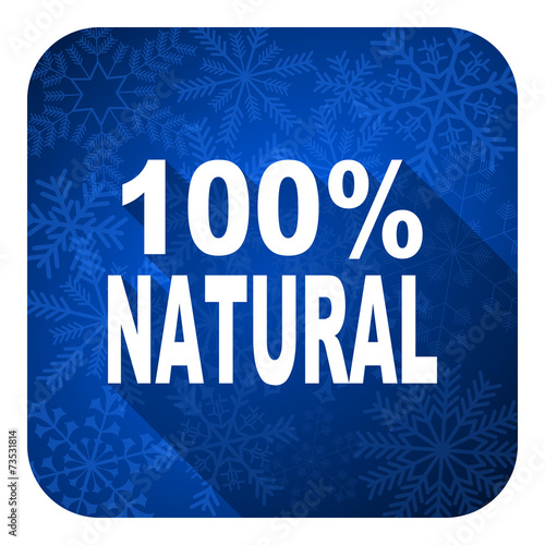 natural flat icon, christmas button, 100 percent natural sign