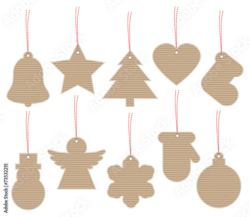 Xmas Hangtags Brown Paper Beige Red Striped Strings