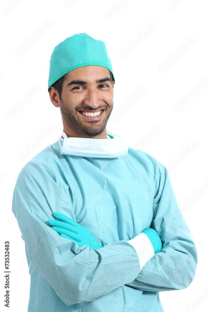 Arab surgeon doctor man posing standing with folded arms Arab surgeon doctor man posing standing with folded arms