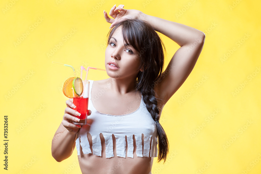 Girl holds a glass. Girl holds a glass.