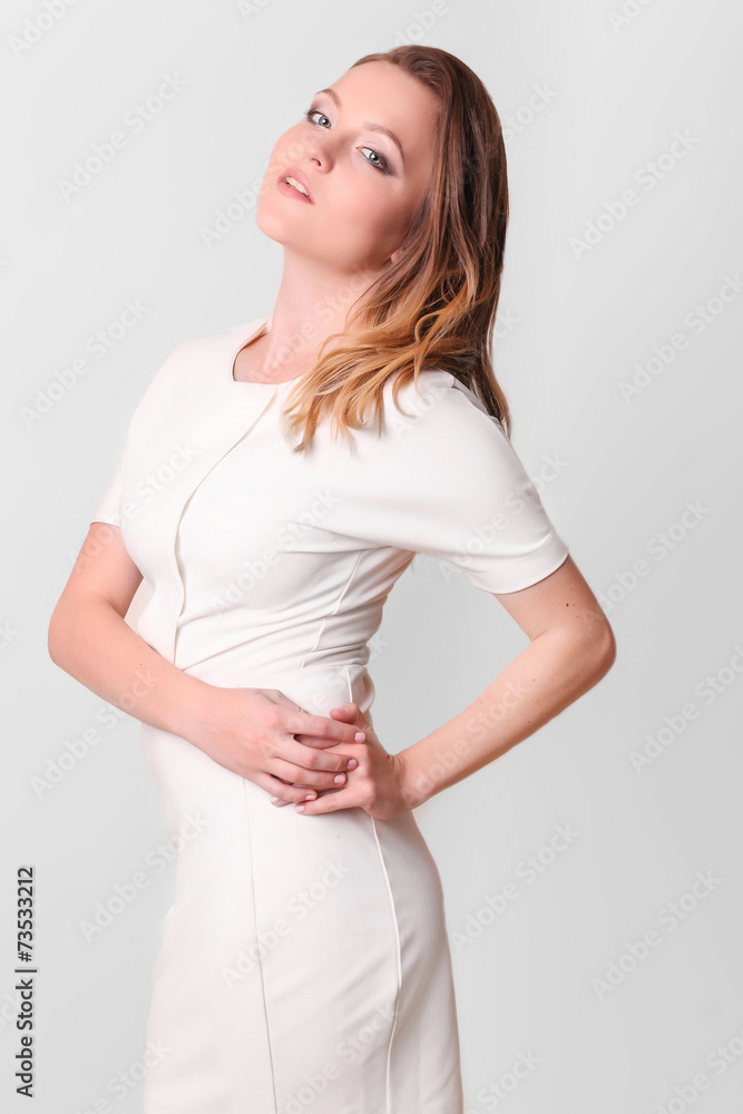 young woman fashion style portrait. smiling woman posing on isol young woman fashion style portrait. smiling woman posing on isol