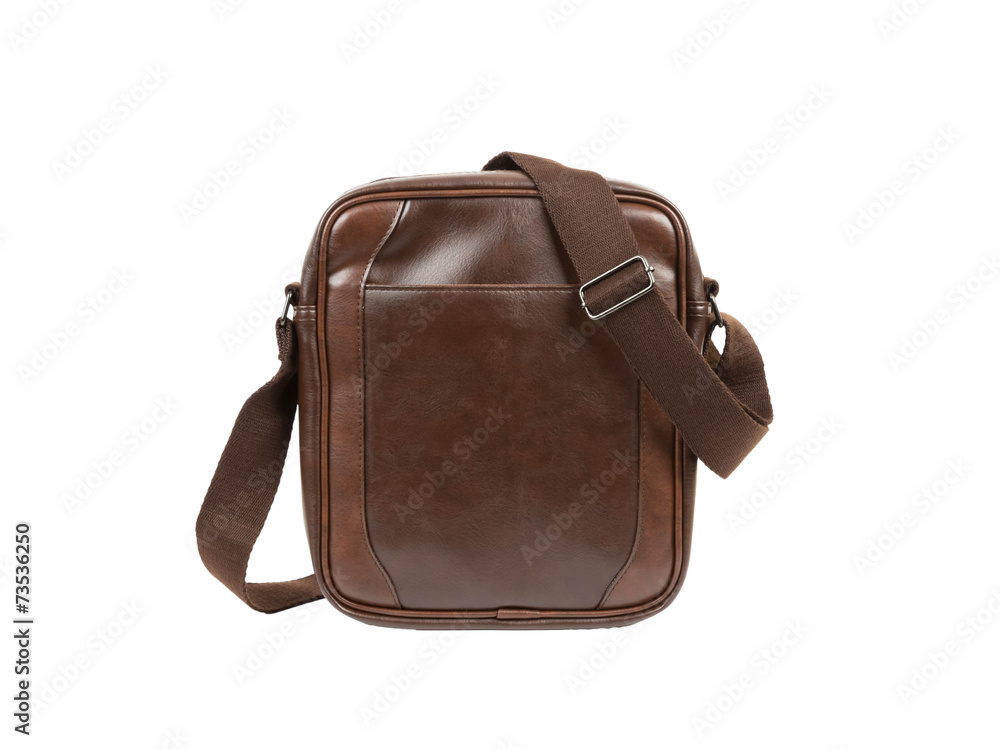Naklejka premium Brown messenger bag on white background