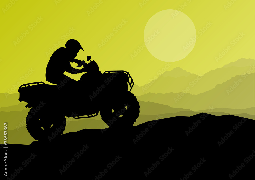 Fototapeta premium All terrain vehicle quad motorbike rider in wild nature backgrou