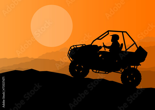 All terrain vehicle quad motorbike rider in wild nature backgrou
