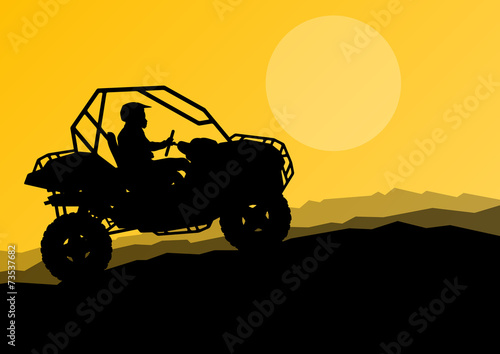 All terrain vehicle quad motorbike rider in wild nature backgrou