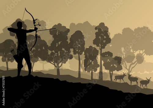 Active archery sport silhouette background vector in nature conc