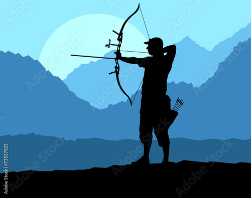 Active archery sport silhouette background vector in nature conc