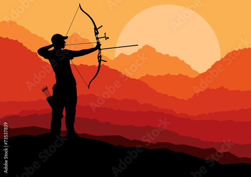 Fototapeta Active archery sport silhouette background vector in nature conc