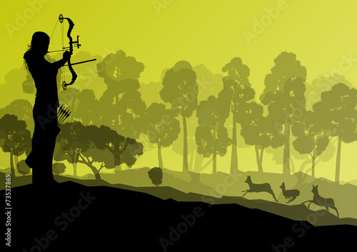 Active archery sport silhouette background vector in nature conc
