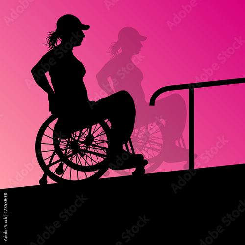 Active disabled young woman in a wheelchair detailed health care