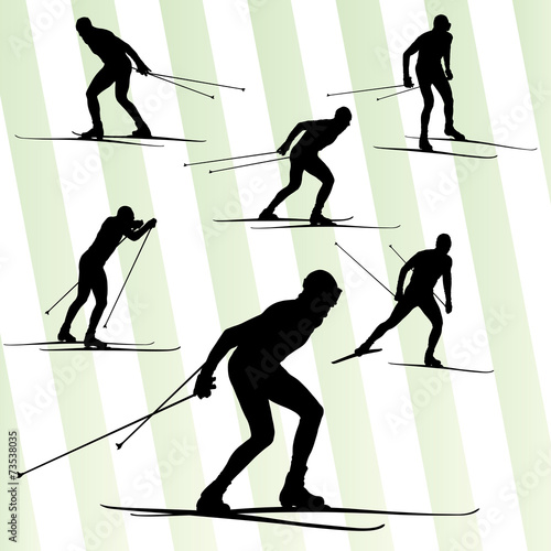 Cross country skiing vector background with sun photo