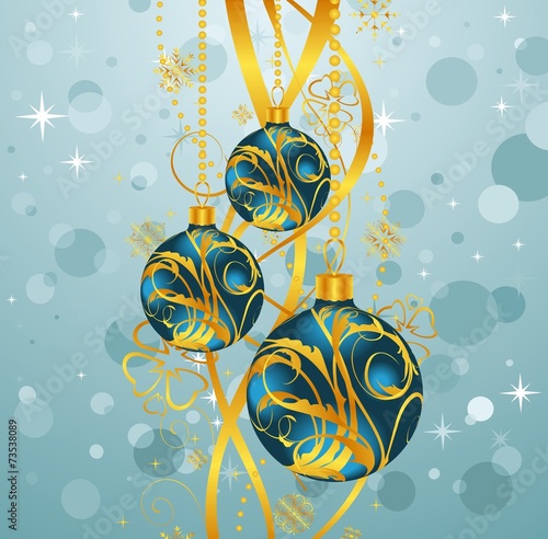  abstract blue background with Christmas balls