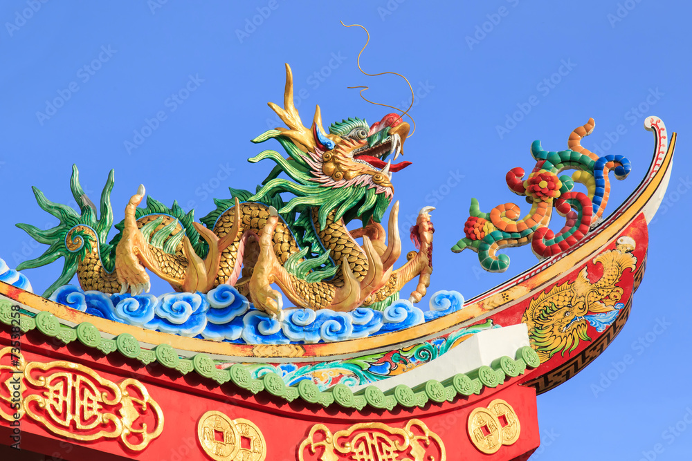 Dragon on the roof in Chinese temple