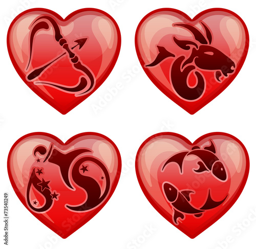 set stylish zodiac signs in the shape  heart