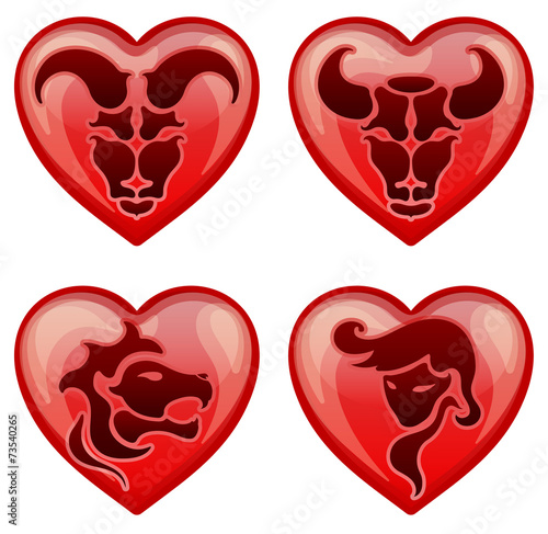set stylish zodiac signs in the shape  heart