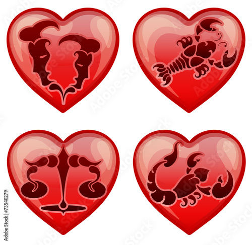 set stylish zodiac signs in the shape  heart