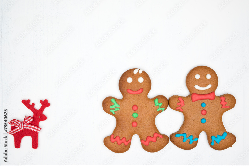 Gingerbread cookies on the white background