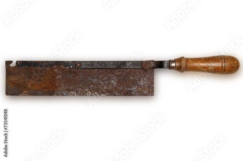 old tool carpenter wood saw isolated on white background