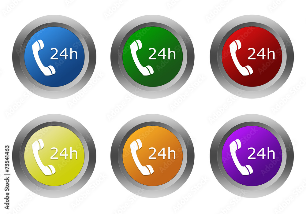 Set of rounded colorful buttons to symbolize attention 24 hours