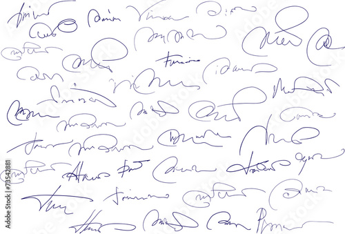 Collection of fictitious contract signatures. Autograph illustra