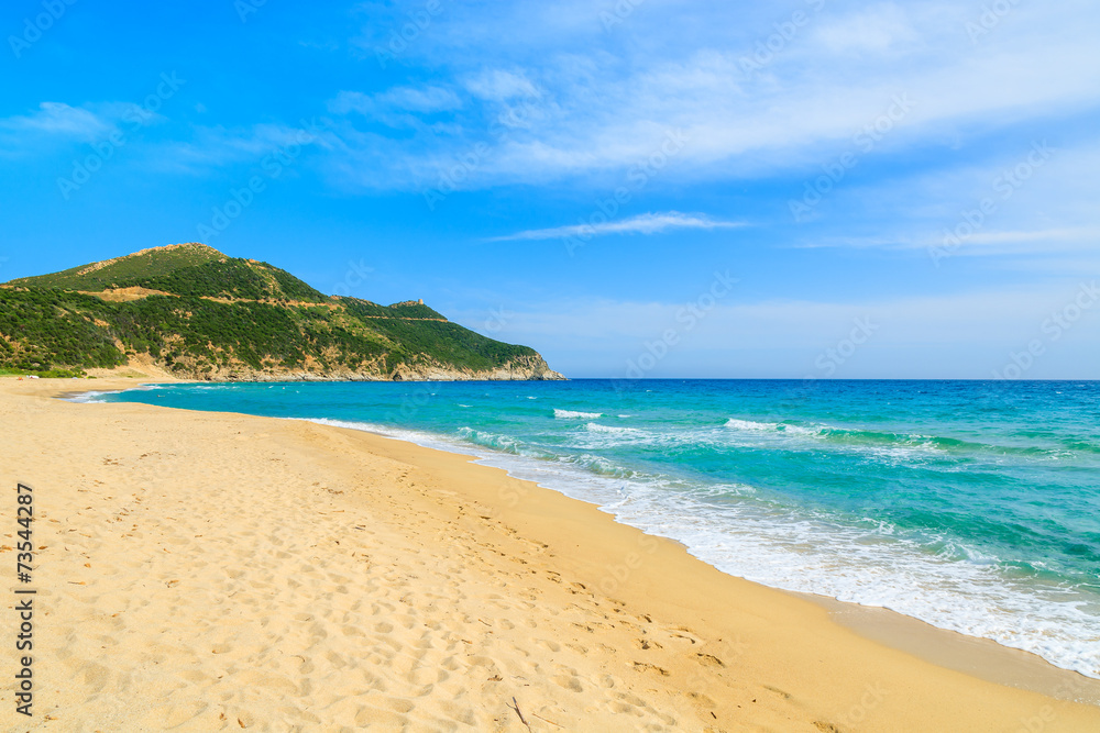 Capo Boi beach and azure sea water, Sardinia island, Italy