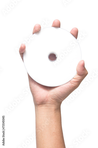 hand holding white blank CD DVD