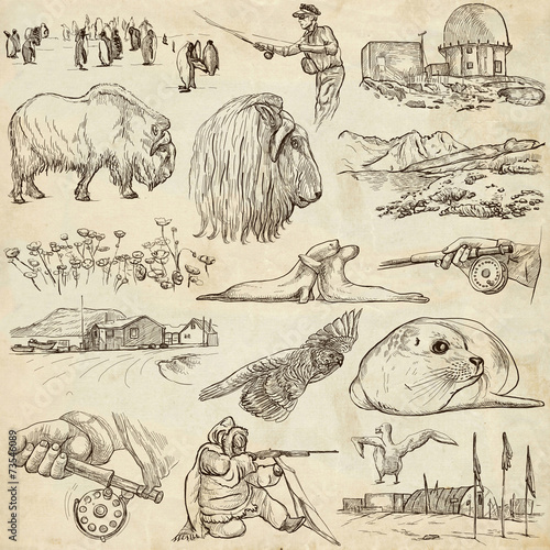 Polar Regions: Travel around the World. Freehand drawings.