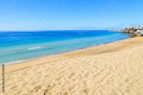 Morro Jable sandy beach on coast of Fuerteventura island