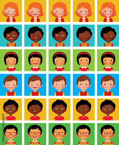 Set of stylized avatars with different facial emotions