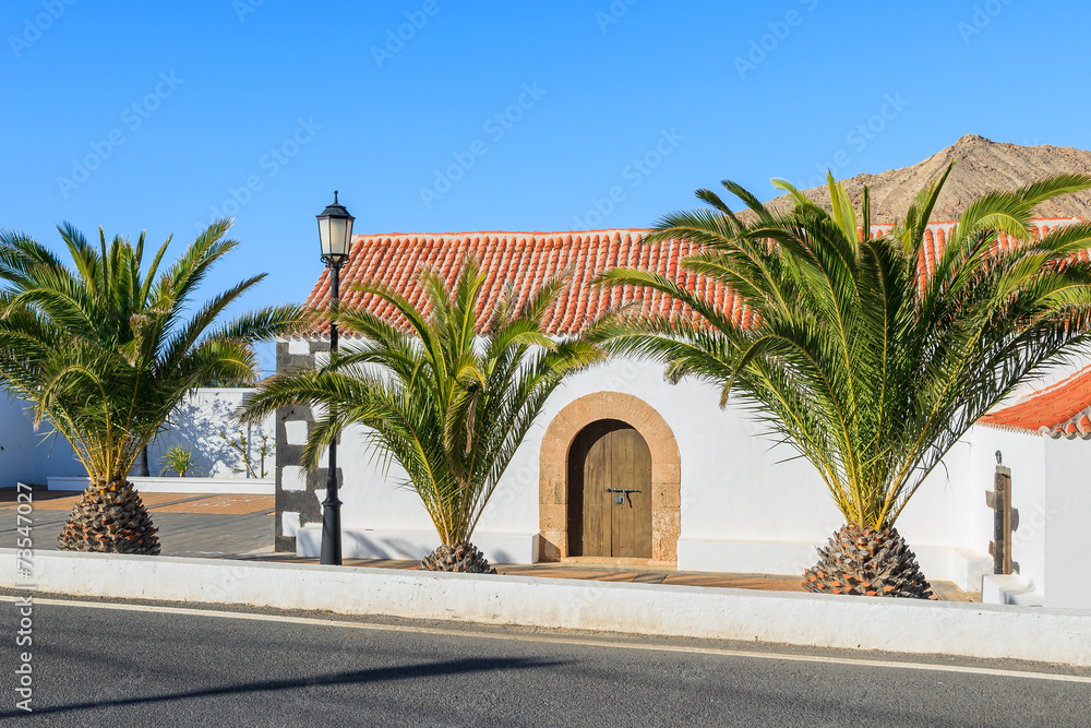Canary style church in Tindaya village, Fuerteventura island