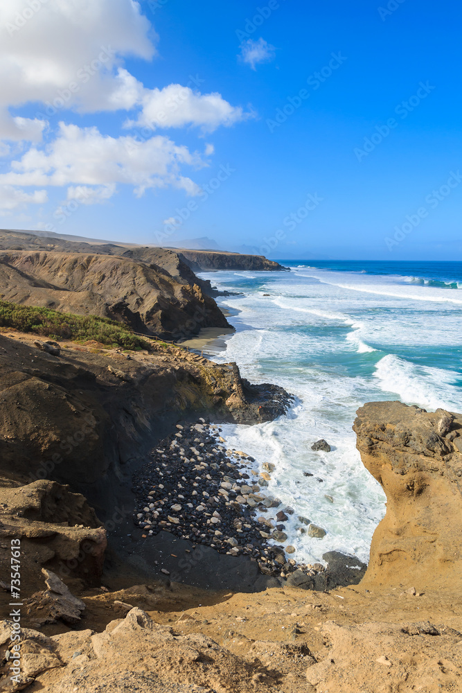 La Pared beach and ocean bay on coast of Fuerteventura island