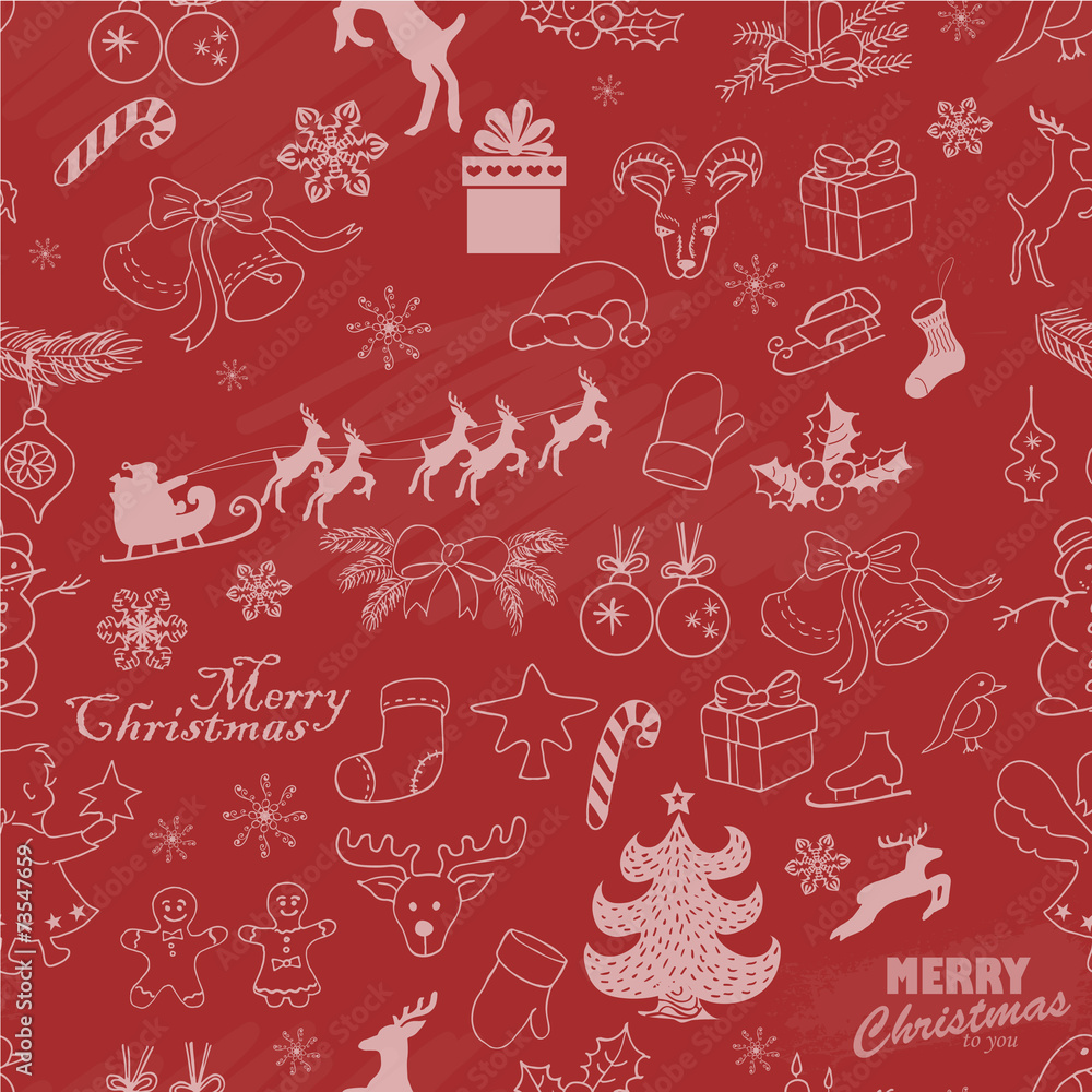 Seamless Christmas pattern on a red background Seamless Christmas pattern on a red background