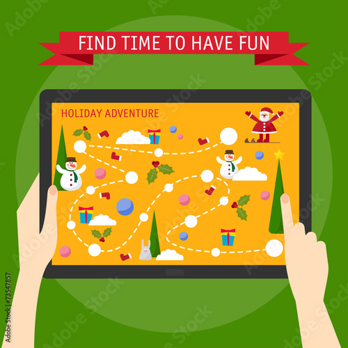 Vector illustration concept of hands holding  tablet and pointin