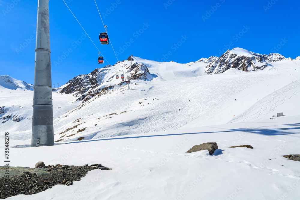 Lift in winter mountain ski resort of Pitztal, Austrian Alps