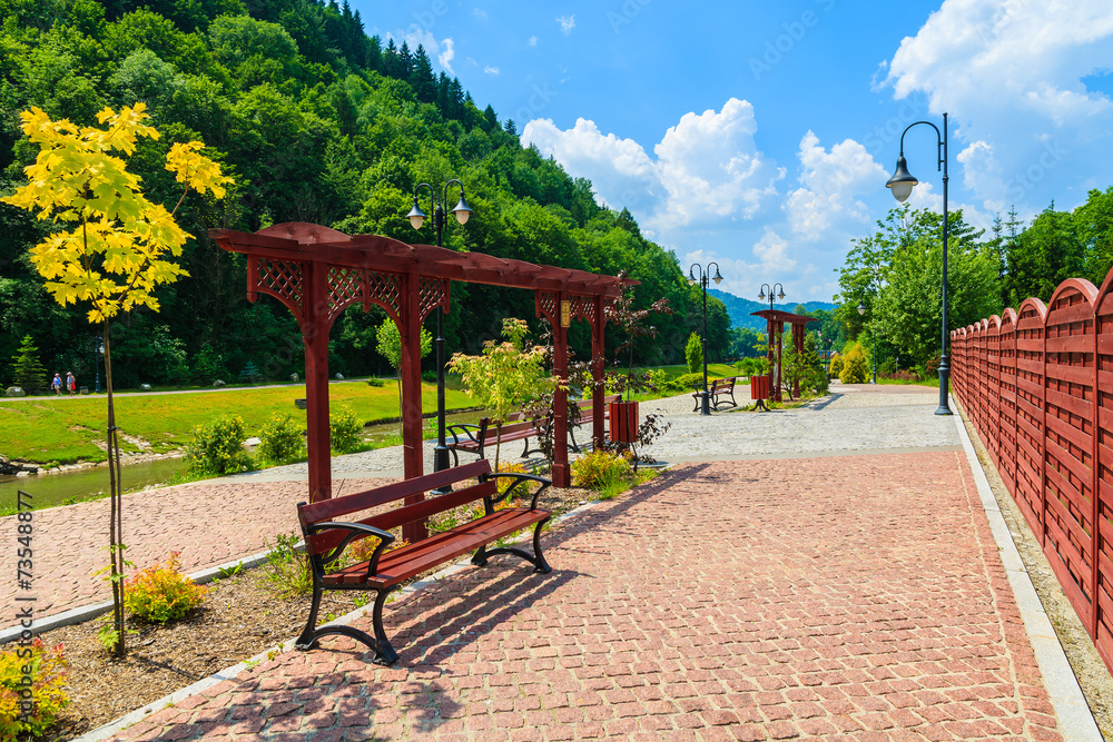 Promenade in Szczawnica town in summer, Pieniny, Poland Promenade in Szczawnica town in summer, Pieniny, Poland