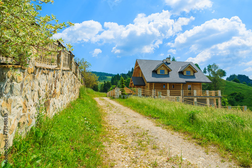 Wooden mountain house on sunny summer day, Pieniny, Poland