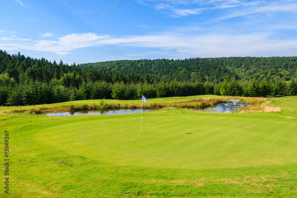 Golf course on sunny summer day in Arlamow village, Poland