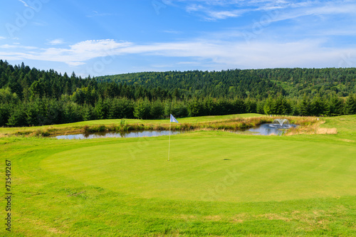 Golf course on sunny summer day in Arlamow village, Poland